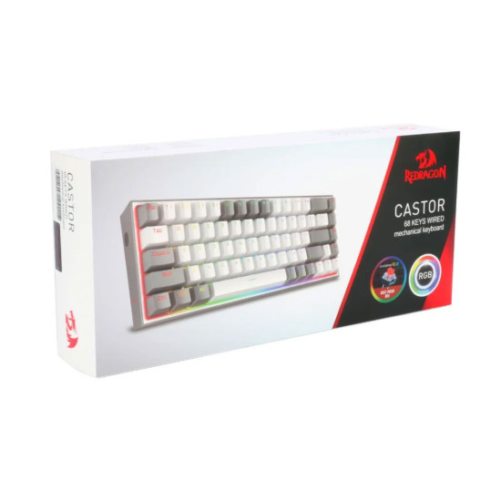 Redragon K631 Castor White-Grey Red Switch Wired Gaming Keyboard