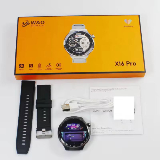 W&O X16 PRO Smart Watch Round AMOLED Display 1.53" NFC Payment Voice Assistant Alloy Men Smartwatch Wearfit Pro 128MB