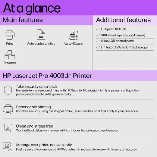 HP LaserJet Pro 4003dn Single Function Mono Laser Printer